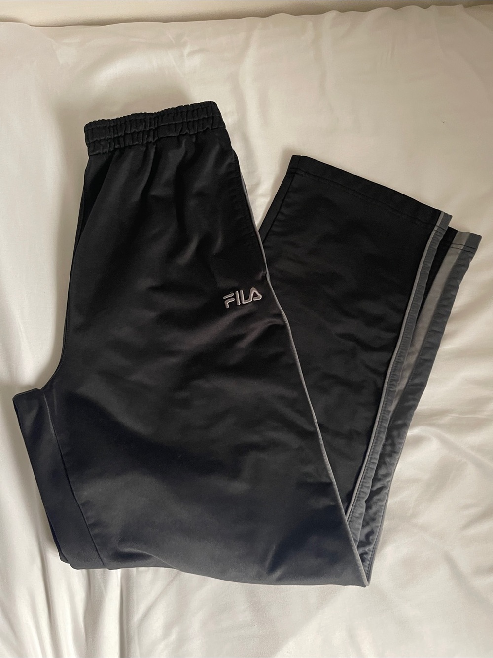 Fila Black Track Pants with Gray Contrast Stripes